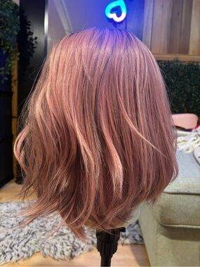 CSC Luxury Short Rose Pink Lace Front Wig with Dark Root